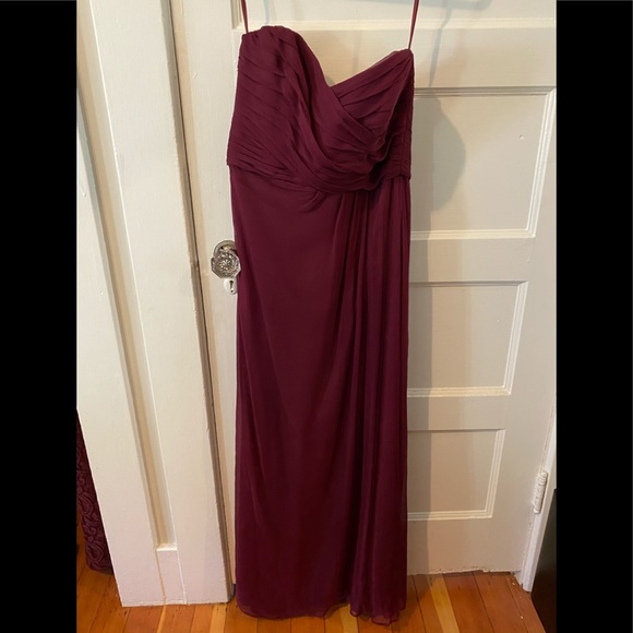 AMSALE Wine Silk Chiffon Ruched Strapless size 10 - Picture 2 of 6